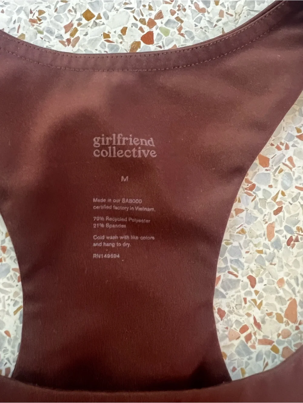 girlfriend collective chocolate brown racerback sports bra